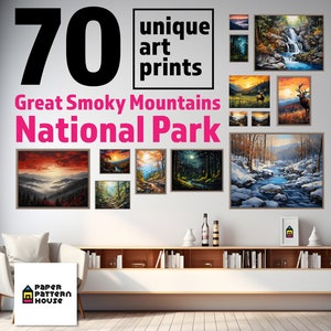 140 Great Smoky Mountains Art Bundle, 70 einzigartige Drucke, PNG, Nationalpark Poster, Wandkunst, Haus- und Bürodekor, digitaler Download