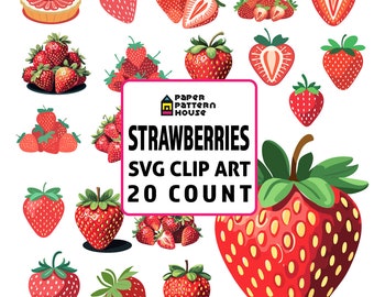 Strawberry Clipart Set, 20 Fruit Graphics, Commercial Use (SVG)