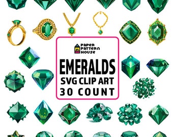 Emerald Gem Clipart Bundle, SVG Vector Art (30 Count)