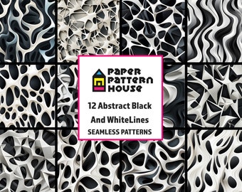 Abstract Geometry Digital Paper, Black and White Seamless Pattern Set (Commercial Use)