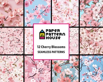 Cherry Blossom Floral Pattern, Seamless Digital Paper (Commercial Use)