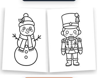 Christmas Coloring Pages for Kids, Bold and Easy Printable Coloring Book, 25 Cute Holiday Coloring Sheets, Instant Download PDF