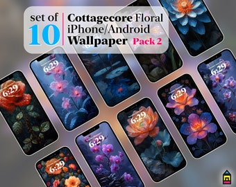 Dark Floral Phone Wallpaper, Cottagecore Fantasy, Set of 10 (Digital Download)