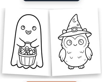 Halloween Coloring Pages for Kids, Bold and Easy Printable Coloring Book, 25 Cute Spooky Coloring Sheets, Instant Download PDF