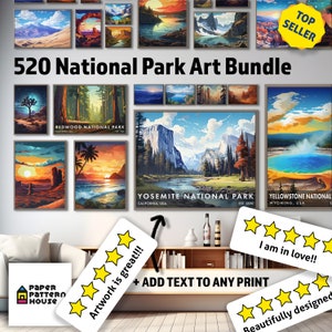 520 US National Park Art Prints Bundle, National Park Poster, Wall Art, SVG, PNG, Digital Download