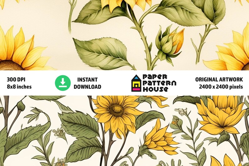 Sunflower Digital Paper Pattern Set, Sunflower Pattern, Seamless ...