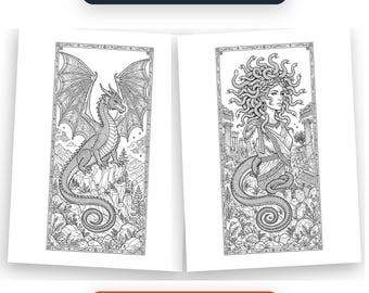 Mythical Creatures Coloring Book for Adults | 25 Fantasy Dragons Coloring Pages | Dark Fantasy Printable PDF | Instant Download