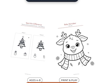 Christmas Activity Pack for Kids, 10 Printable Activity Pages, Maze Word Search Coloring Games, Holiday Winter Fun, Instant Download