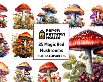 Aquarell Pilz Clipart Bundle, magische Pilze PNG (kommerzielle Nutzung)
