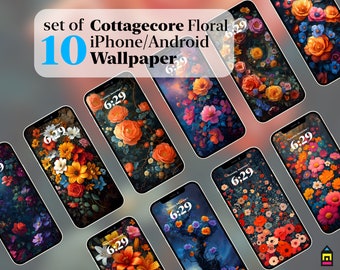 Cottagecore Floral Phone Wallpapers, Dark Fantasy Set of 10 (Digital Download)