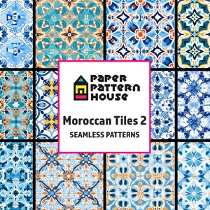 Marokkaanse tegel digitale papier set 2, Boho Marokkaans decor, naadloze Marokkaanse texturen, Marokkaanse mozaïekachtergronden, commercieel gebruik