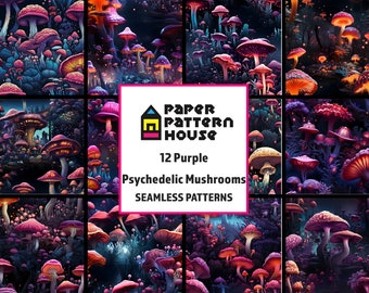 Purple Psychedelic Mushroom Patterns, Shroom Wallpaper (Digital Download)