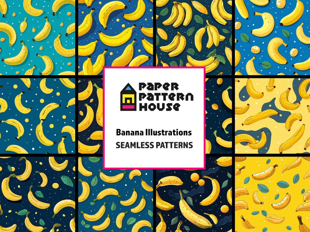 Banana Pattern Digital Paper Set, Seamless Fruit Textures (commercial ...
