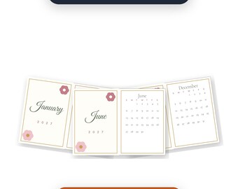 2027 Desk Calendar Printable, 12 Tent Fold Monthly Calendar Cards, Floral Desk Calendar Decor, Mini Office Calendar, Instant Download