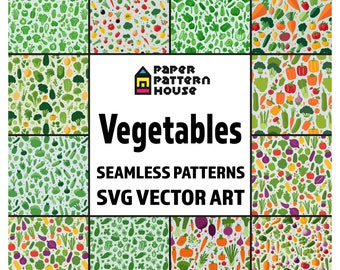 Vegetable Digital Paper Bundle, SVG Seamless Patterns, Vegetable Mix, Commercial Use