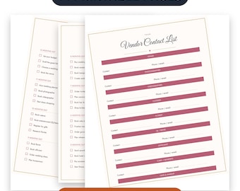Wedding Planning Checklist Printable 14 Pages, 12 Month Countdown Vendor Guest List Budget Tracker, Instant Download