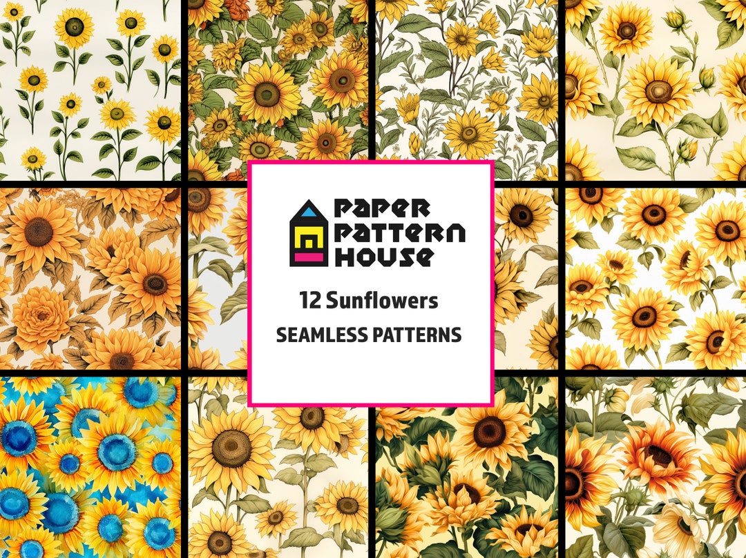 Sunflower Digital Paper Pattern Set, Sunflower Pattern, Seamless ...