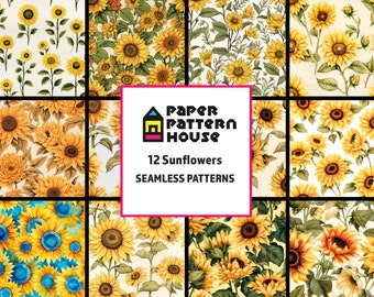 Sunflower Seamless Patterns, Floral Digital Paper Set (Digital Download)