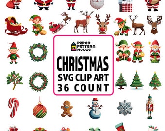 36 Christmas Clipart Bundle, SVG Clipart, Holiday Vector Art, Commercial Use