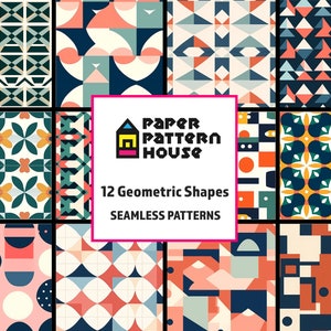 Geometrische Formen Digitales Papier Set, Nahtlose Texturen, Künstlerische Geometrie Muster, Nahtlose Hintergründe, Trendy Muster, Kommerzielle Nutzung