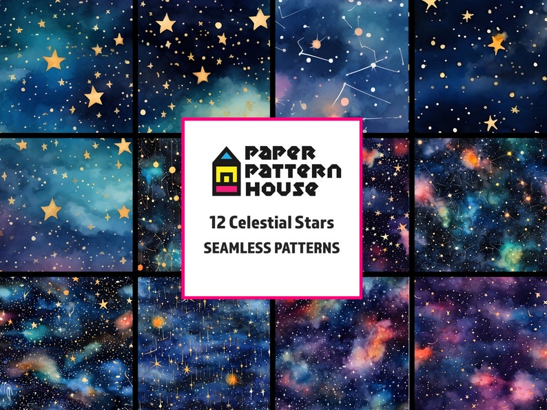 Celestial Stars Digital Paper Set, Seamless Cosmic Patterns (commercial ...