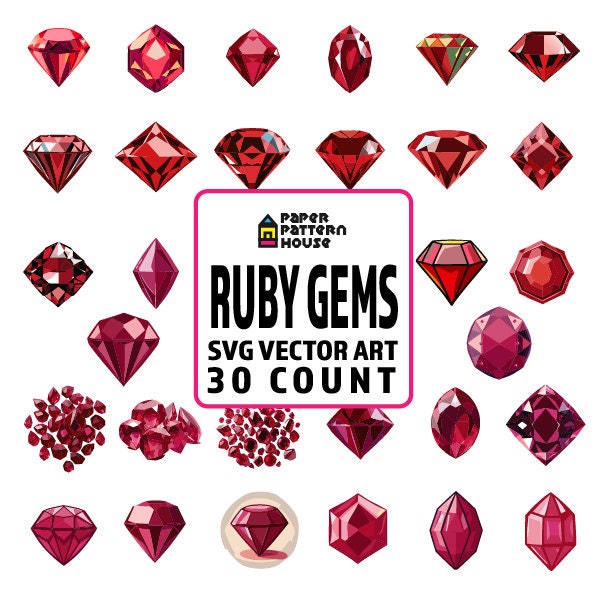 30 Ruby Gem Clipart Bundle 1, SVG Clipart, Ruby Vector Art, Commercial Use