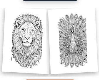 Wild Animals Coloring Book for Adults | 25 Realistic Printable Coloring Pages | Relaxing Wildlife Art | Instant Download PDF