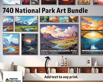 740 US National Park Art Prints Bundle, National Park Poster, Wall Art, Perfect for Home & Office Decor, Camping, SVG, PNG, Digital Download