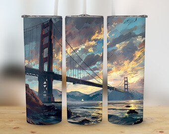 Golden Gate Bridge San Francisco 20 oz Skinny Tumbler Sublimation Design, Straight & Tapered Wrap, Tumbler Wrap, Tumbler Png