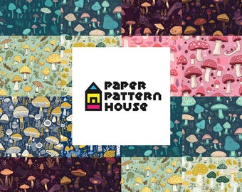 Digitale paddenstoelpapierset, naadloze doodlepatronen (digitale download)
