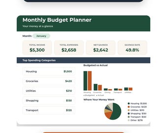 Monthly Budget Spreadsheet Excel Google Sheets | Budget Template Expense Tracker | Financial Planner