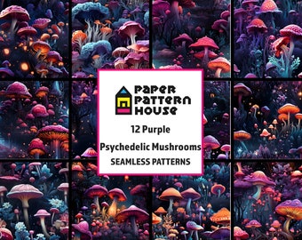 Psychedelic Purple Mushroom Digital Paper, Seamless Pattern (Commercial Use)
