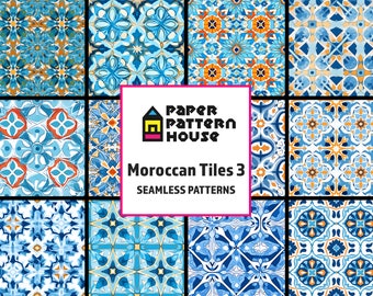 Moroccan Tile Digital Paper Set, Seamless Mosaic Textures (JPEG)