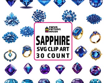 Sapphire Gem SVG Clipart Bundle, Vector Art (30 Count)