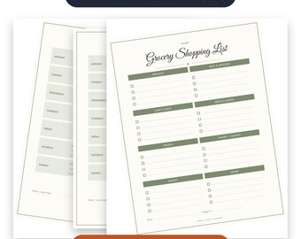 Weekly Meal Planner Printable 12 Pages, Meal Plan Grocery List Pantry Inventory Recipe Notes Planner, Instant Download