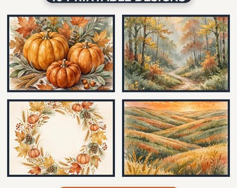 Fall Wall Art Set, 10 Printable Autumn Harvest Prints, Cozy Pumpkin Wall Decor, Thanksgiving Home Decor, Instant Download