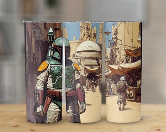 Design de sublimação para copo térmico Star Wars Boba Fett, com formato reto e cônico (download digital em PNG)