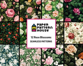 Rose Blossom Digital Paper Bundle, Floral Seamless Backgrounds (Commercial Use)
