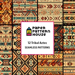 Aztec Pattern Digital Paper Set, Tribal Aztec Textures, Seamless Tribal Textures, Native Backgrounds, Mayan Patterns, Commercial Use