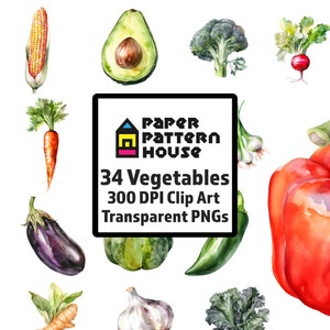 Watercolor Vegetables Clipart Bundle, Boho Watercolor Clipart, Digital Clipart, Rustic Watercolor Clipart, Commercial Use