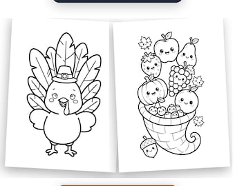Thanksgiving Coloring Pages for Kids, Bold and Easy Printable Coloring Book, 25 Cute Holiday Coloring Sheets, Instant Download PDF