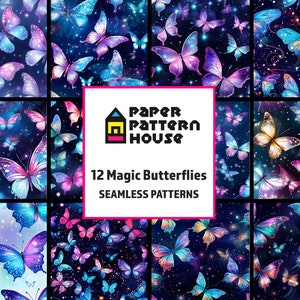 Magische Schmetterlinge Digital Paper Pattern Set, wunderliches Muster, nahtlos, Schmetterlingskunst, magische Fee, kommerzielle Nutzung