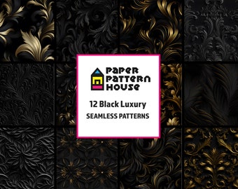 Black and Gold Luxury Seamless Patterns, 3D Geometry (Digital Download)