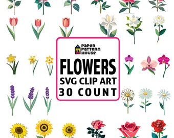 Floral SVG Clipart Bundle, 30 Flower Vector Art (Commercial Use)