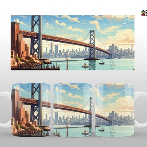 Golden Gate Bridge San Francisco Mug Designs, Mug Wraps 11-15oz Mugs Sublimation Designs Mug Template Coffee Mug Designs Plantilla taza café