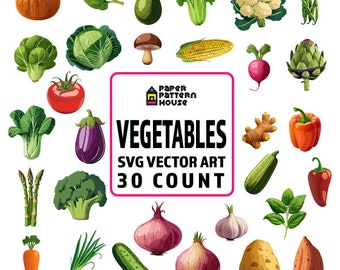 Vegetable Clipart Bundle, 30 Flat Art SVG Vector Files (Commercial Use)