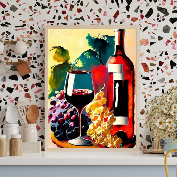 Home Decor, Wall Art, Gift, Digital Download - Vibrant Wine Art Poster in Oil Painting Style