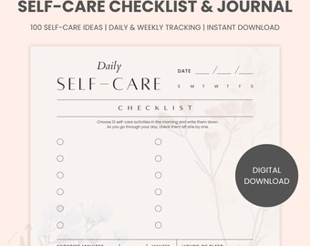 Lista de verificación de cuidado personal imprimible / Planificador diario y semanal / Seguimiento del bienestar / Diario de salud mental / Rutina de cuidado personal / Descarga digital