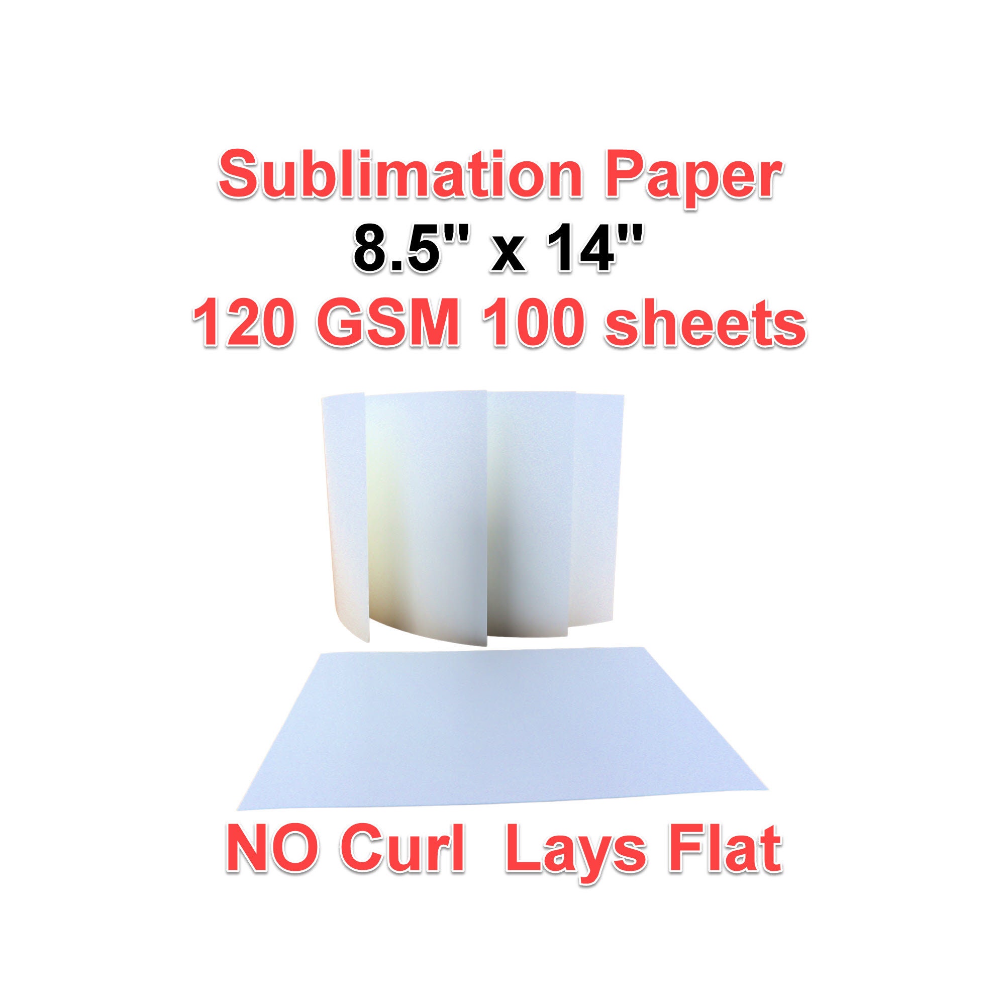 Sublimation Paper 8.5 x 14 120 GSM lays flat no curl 100 sheets