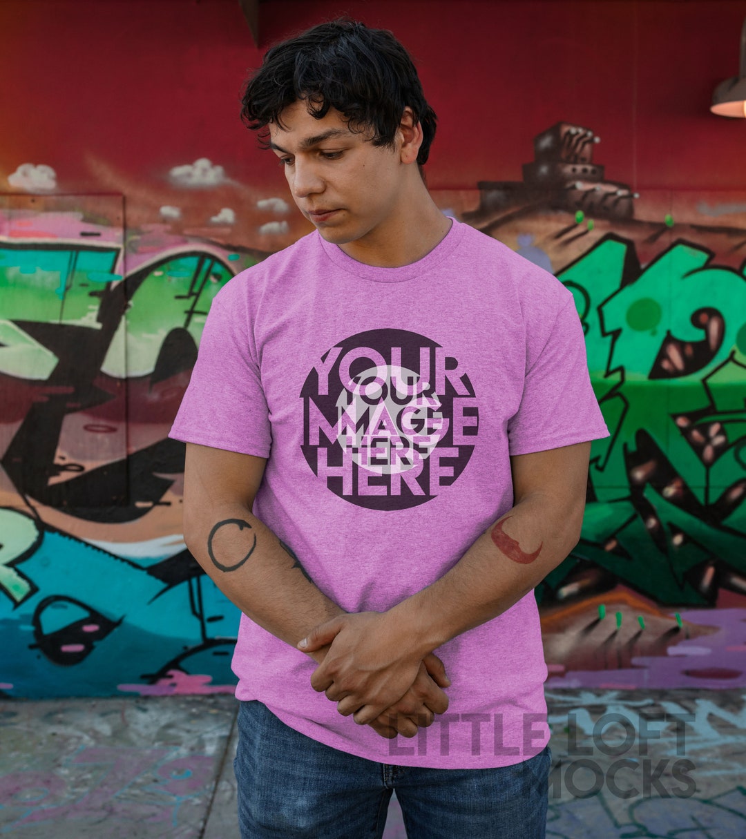 Gildan 5000 Men's Heather Radiant Orchid T-shirt Mockup - Etsy